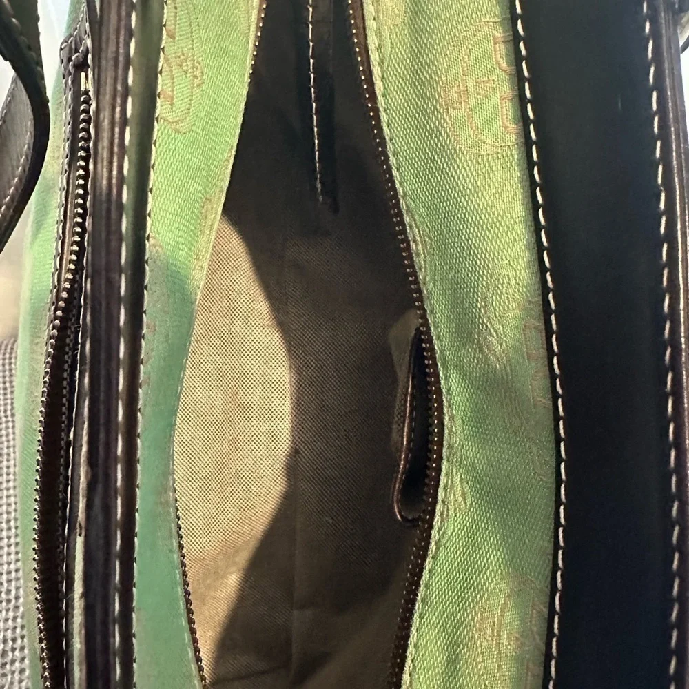 Dooney & Bourke Vintage Canvas Tote Bag Matching Coin Purse Set green/brown